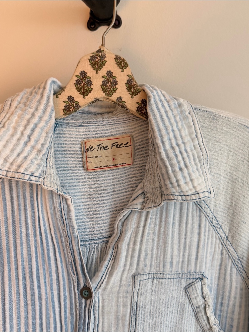 We The Free Light Blue & White Striped Button Down Shirt - Picture 2 of 4
